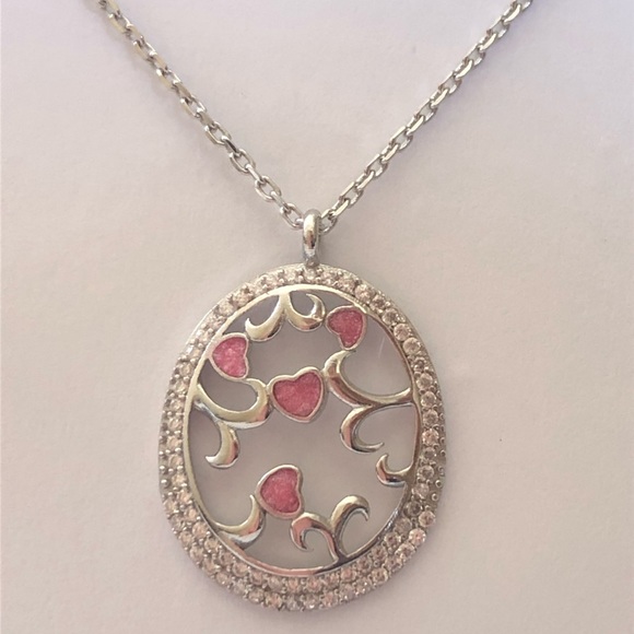 Jewelry - Oval tree of life heart cz 925 silver necklace
